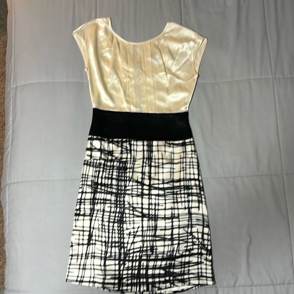 COPY - BCBGMAXAZRIA Ivory and black satin dress